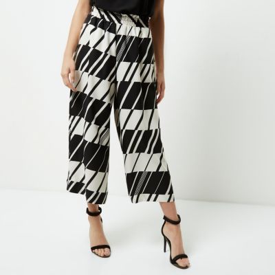Black and white geo wide leg cropped culottes
